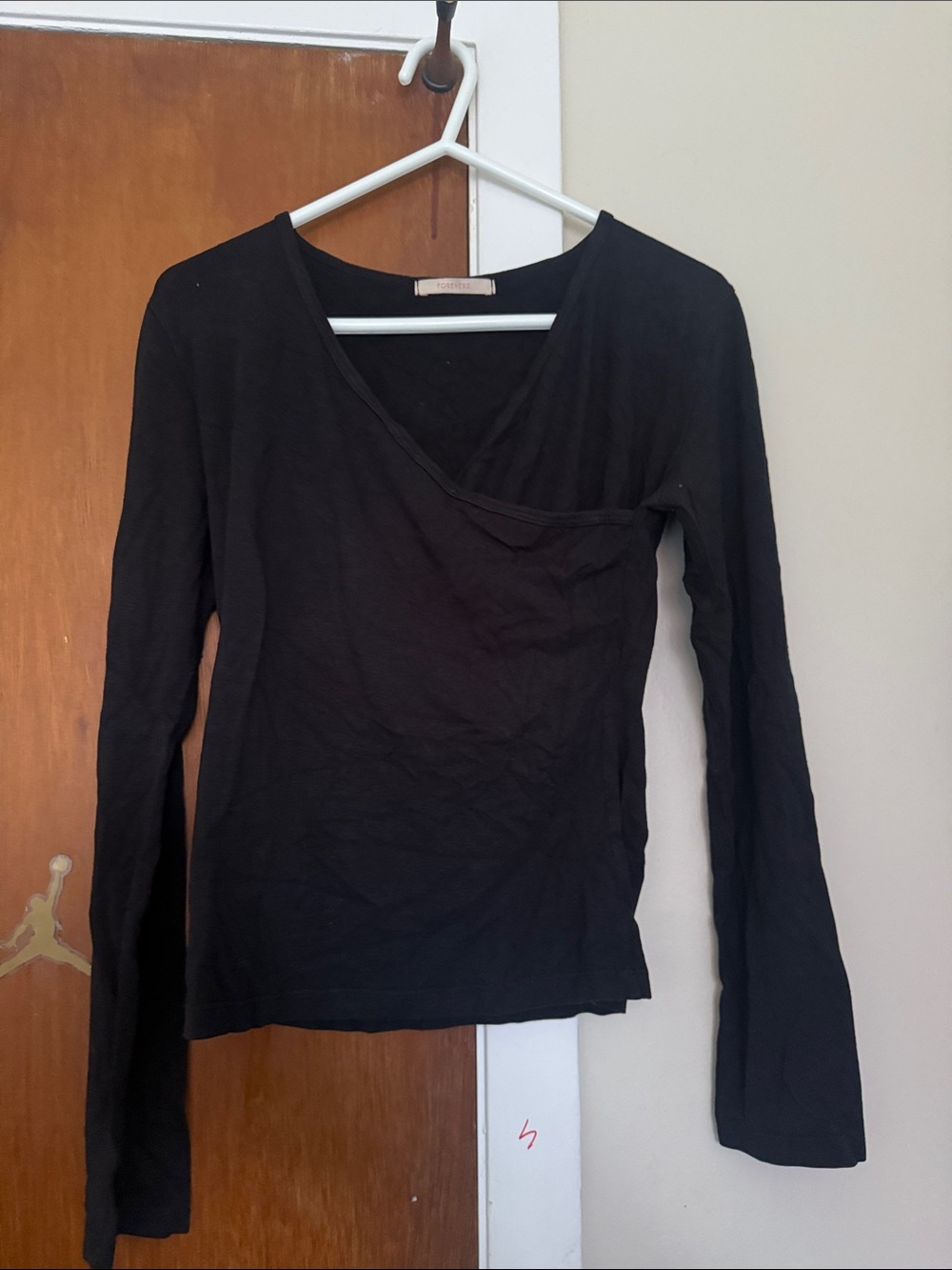 Forever 21 Black Long-Sleeve Wrap-Style Top
